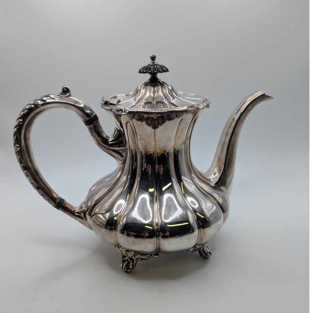 Antique Victorian Melon Ribbed Silver Plate Teapot E.G. Webster & Son Ornate Lux